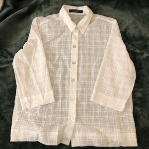 Transparent Button-Down Quarter-Sleeve Blouse